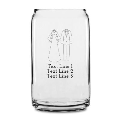 Personalized 16 oz Custom Can Shaped Glass - Gown and Tuxedo - Customized Can Glasses