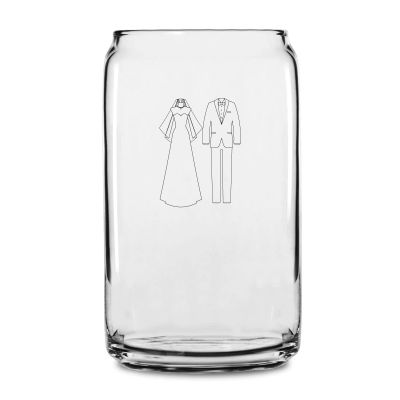 Personalized 16 oz Custom Can Shaped Glass - Gown and Tuxedo - Customized Can Glasses
