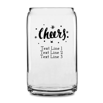 Personalized 16 oz Custom Can Shaped Glass - Sparkly Cheers - Customized Can Glasses