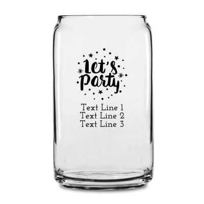 Personalized 16 oz Custom Can Shaped Glass - Sparkly Let's Party - Customized Can Glasses