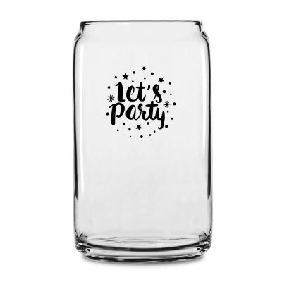 Personalized 16 oz Custom Can Shaped Glass - Sparkly Let's Party - Customized Can Glasses