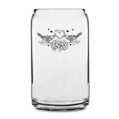 Personalized 16 oz Custom Can Shaped Glass - Birds on Flowers - Customized Can Glasses