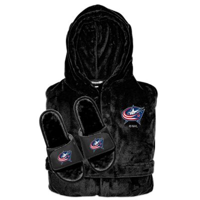 Columbus Blue Jackets Faux Fur Slide Sandals & Robe Bundle