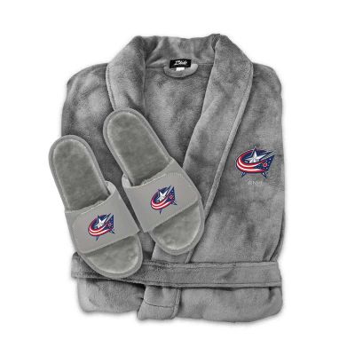 Columbus Blue Jackets Faux Fur Slide Sandals & Robe Bundle