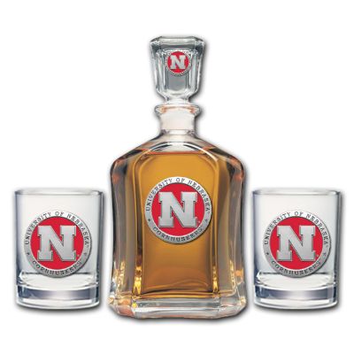 University of Nebraska Cornhuskers - Capitol Decanter with 2 Double Old Fashioned Glasses