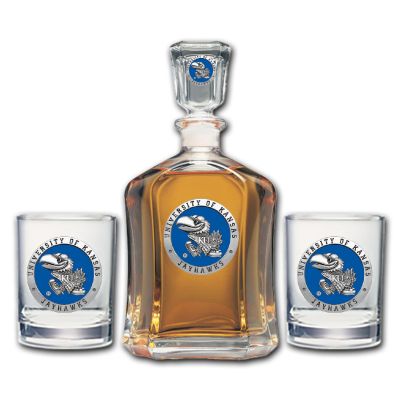 University of Kansas Jayhawks - Capitol Decanter with 2 Double Old Fashioned Glasses