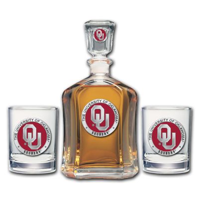 University of Oklahoma Sooners - Capitol Decanter with 2 Double Old Fashioned Glasses