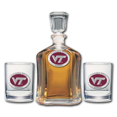 Virginia Tech VT Logo - Capitol Decanter with 2 Double Old Fashioned Glasses