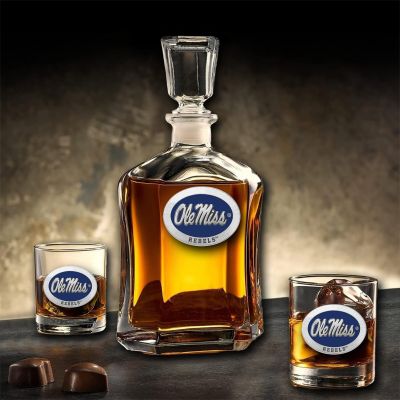 University of Mississippi - Ole Miss Blue - Capitol Decanter with 2 Double Old Fashioned Glasses