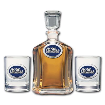 University of Mississippi - Ole Miss Blue - Capitol Decanter with 2 Double Old Fashioned Glasses
