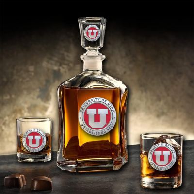 University of Utah - Capitol Decanter with 2 Double Old Fashioned Glasses