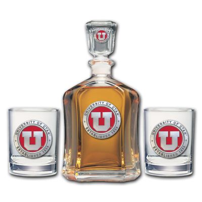 University of Utah - Capitol Decanter with 2 Double Old Fashioned Glasses