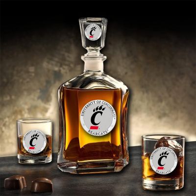 Cincinnati Bearcats - Capitol Decanter with 2 Double Old Fashioned Glasses