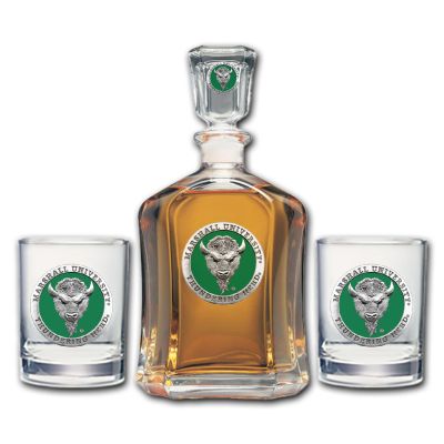 Marshall Thundering Herd - Capitol Decanter with 2 Double Old Fashioned Glasses