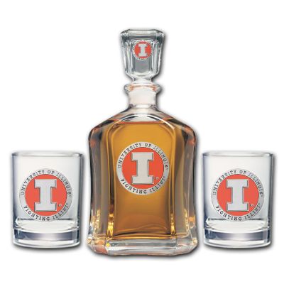 Illinois Fighting Illini - Capitol Decanter with 2 Double Old Fashioned Glasses