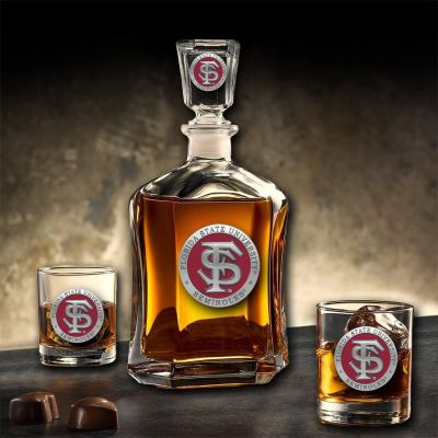 Florida State University - FS Logo - Capitol Decanter with 2 Double Old Fashioned Glasses