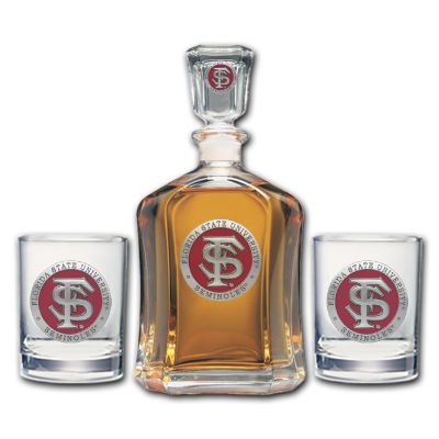 Florida State University - FS Logo - Capitol Decanter with 2 Double Old Fashioned Glasses