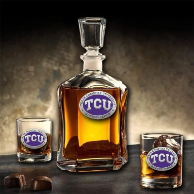 Texas Christian University - Horned Frogs - Capitol Decanter with 2 Double Old Fashioned Glasses