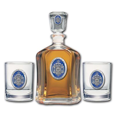 US Naval Academy Annapolis - Capitol Decanter with 2 Double Old Fashioned Glasses