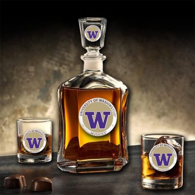 University of Washington Huskies - Capitol Decanter with 2 Double Old Fashioned Glasses