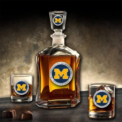 University of Michigan Wolverines - Capitol Decanter with 2 Double Old Fashioned Glasses