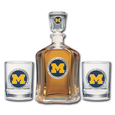University of Michigan Wolverines - Capitol Decanter with 2 Double Old Fashioned Glasses