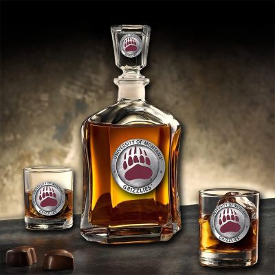 University of Montana Grizzlies - Capitol Decanter with 2 Double Old Fashioned Glasses