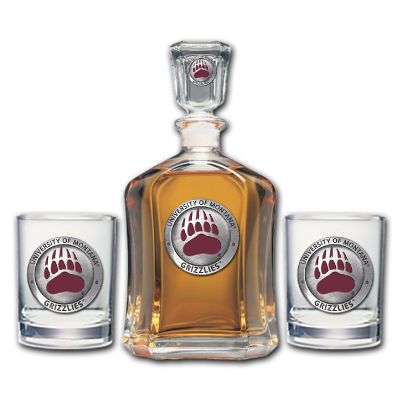 University of Montana Grizzlies - Capitol Decanter with 2 Double Old Fashioned Glasses