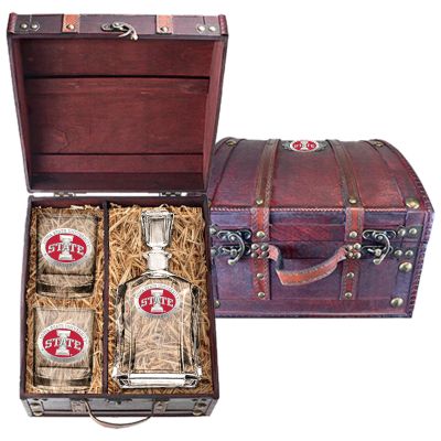 Iowa State Cyclones  - Capitol Decanter with 2 Double Old Fashioned Glasses in Chest