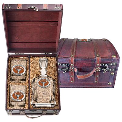 University of Texas Longhorns - Capitol Decanter with 2 Double Old Fashioned Glasses in Chest