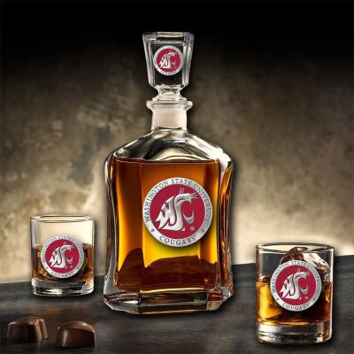 Washington State University Cougars - Capitol Decanter with 2 Double Old Fashioned Glasses in Chest