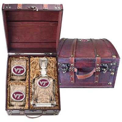 Virginia Tech VT Logo - Capitol Decanter with 2 Double Old Fashioned Glasses in Chest