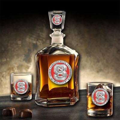 North Carolina State University Wolfpack - Capitol Decanter with 2 Double Old Fashioned Glasses in Chest
