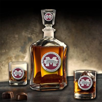 Mississippi State University Bulldogs - Capitol Decanter with 2 Double Old Fashioned Glasses in Chest
