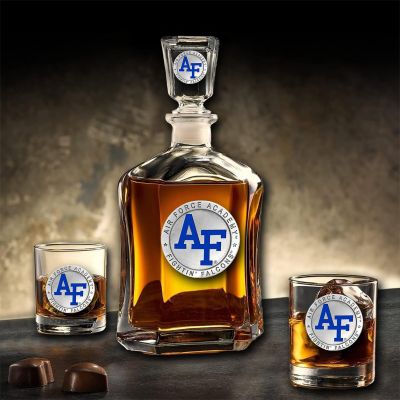 US Air Force Academy - Capitol Decanter with 2 Double Old Fashioned Glasses in Chest