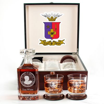 Custom Engraved Sigma Phi Epsilon - Personalized Whiskey Decanter Set In Cherry Wood Gift Box - The Balanced Man