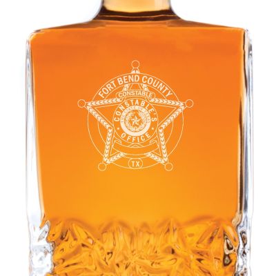 Custom Engraved Police Badges  - Personalized Excalibur Decanter Set - Fort Bend TX Constable's Office Badge