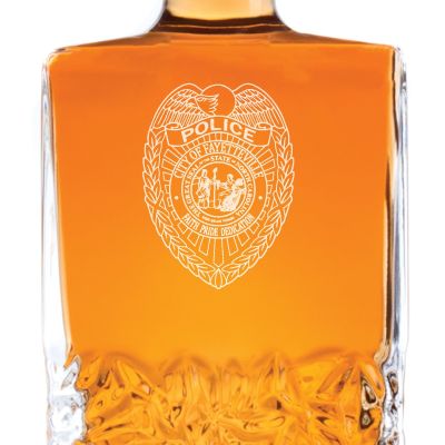 Custom Engraved Police Badges  - Personalized Excalibur Decanter Set - Fayetteville NC Police Badge