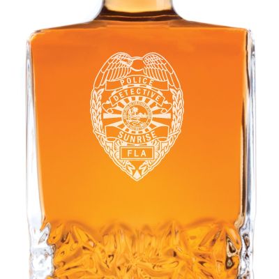 Custom Engraved Police Badges  - Personalized Excalibur Decanter Set - Sunrise FL Detective Police Badge