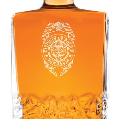 Custom Engraved Police Badges  - Personalized Excalibur Decanter Set - Vandalia OH Police Badge
