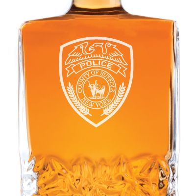 Custom Engraved Police Badges  - Personalized Excalibur Decanter Set - County of Suffolk NY Police Patch