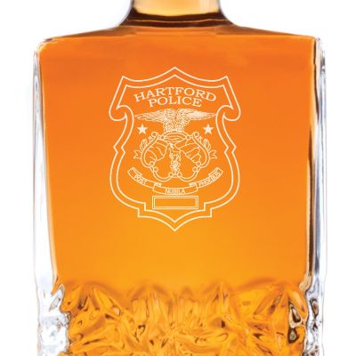 Custom Engraved Police Badges  - Personalized Excalibur Decanter Set - Hartford CT Police Badge