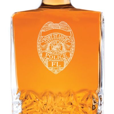 Custom Engraved Police Badges  - Personalized Excalibur Decanter Set - Port St. Lucie Police Badge