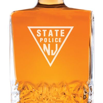 Custom Engraved Police Badges  - Personalized Excalibur Decanter Set - New Jersey State Police Patch