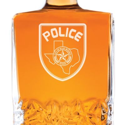 Custom Engraved Police Badges  - Personalized Excalibur Decanter Set - City of Blue Mound TX Police Badge
