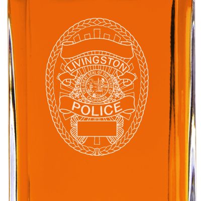Custom Engraved - Police Badges - Classic Personalized Whiskey Decanter Set - Livingston CA Police Badge