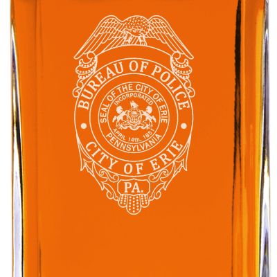 Custom Engraved - Police Badges - Classic Personalized Whiskey Decanter Set - City of Erie PA Police Badge