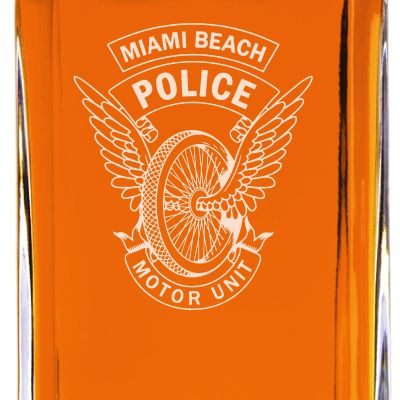 Custom Engraved - Police Badges - Classic Personalized Whiskey Decanter Set - Miami Police Motor Unit Winged Wheel