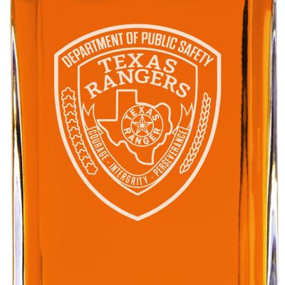 Custom Engraved - Police Badges - Classic Personalized Whiskey Decanter Set - Dept of Public Safety Texas Rangers Patch