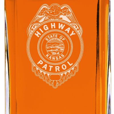 Custom Engraved - Police Badges - Classic Personalized Whiskey Decanter Set - Highway Patrol State of Kansas Badge